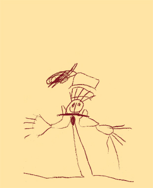 Kinderzeichnung:  Männchen mit Hut